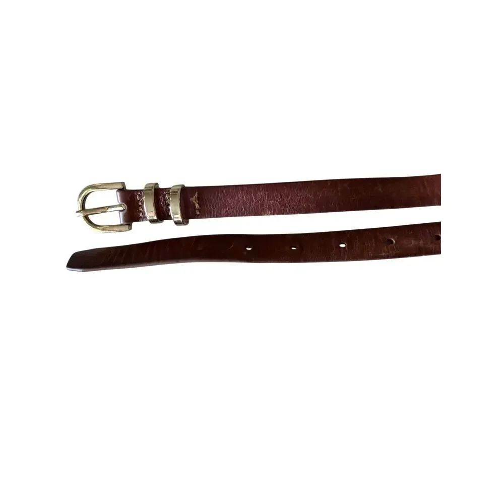 Brown genuine leather skinny belt 36 - 42 inches classic